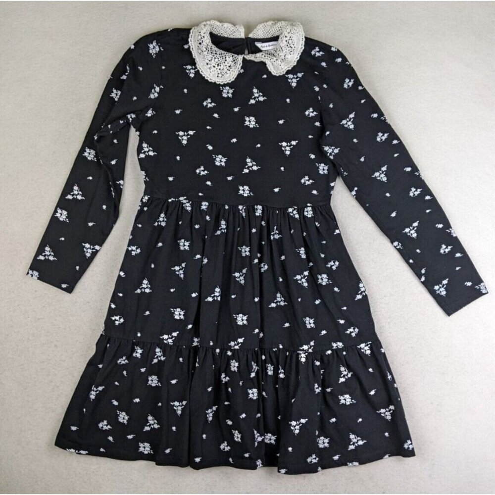 Mast & Harbour Women's Dress Size S Black Floral Print Long Sleeve Lace Collar